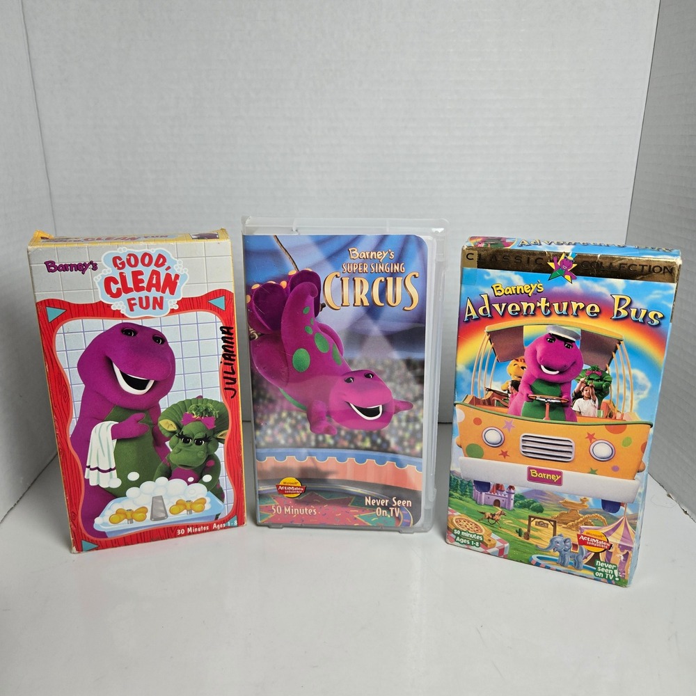 Barney VHS Tapes Lot of 3 Good Clean Fun Circus Adventure Bus Childrens Media